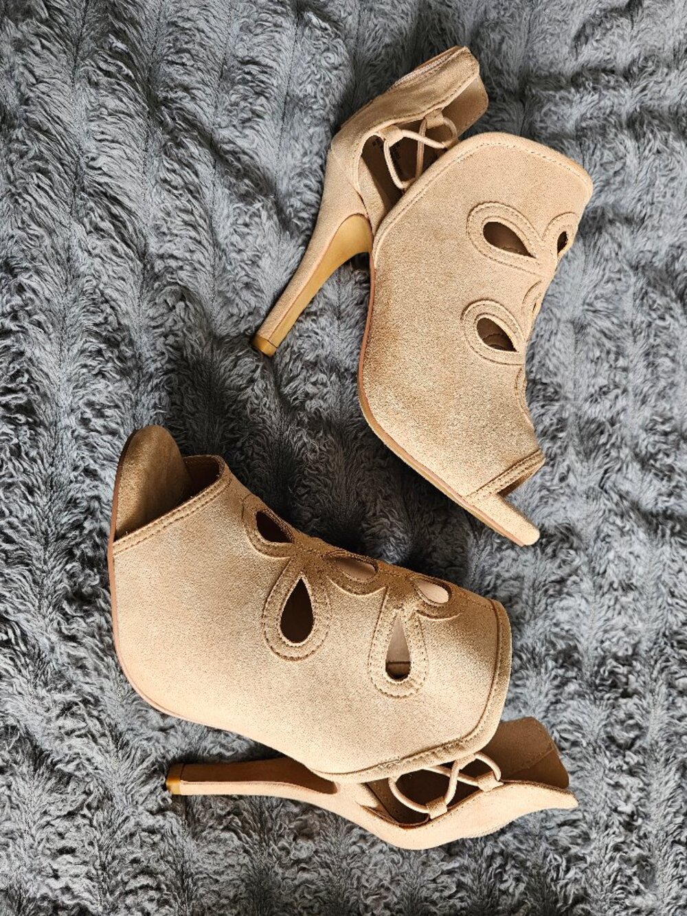 Torrid Nude Peep Toe Cutout Heels Corded Detail 6W